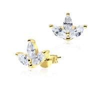 Gold Plated Leaf Shaped CZ Stones Stud Earring STS-2964-GP